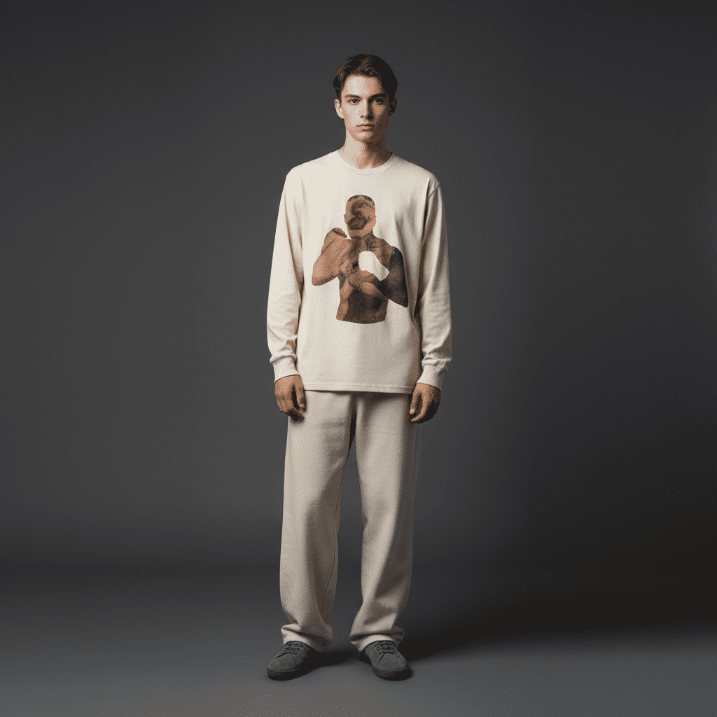 Fight Long-Sleeved T-Shirt Bone1 Fight Regular Long-Sleeved T-Shirt in Bone